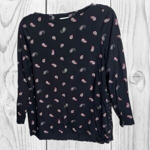 J.Jill Womens Paisley Y2K Fairy Grunge Whimsigoth Top Black Preppy 3/4 sleeve M